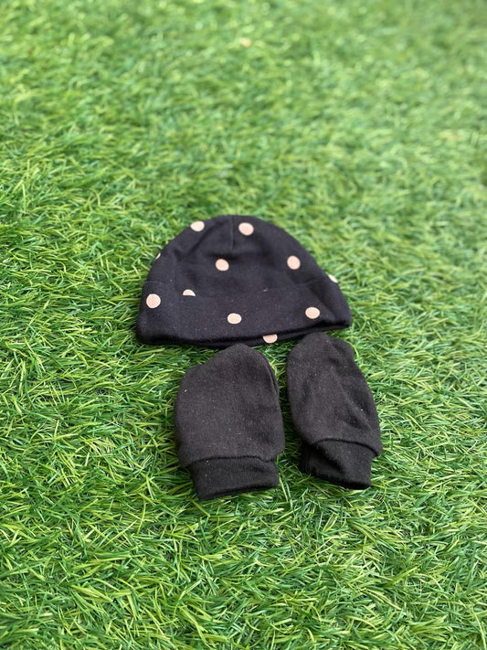 Newborn Baby Cap and Mittens set Black