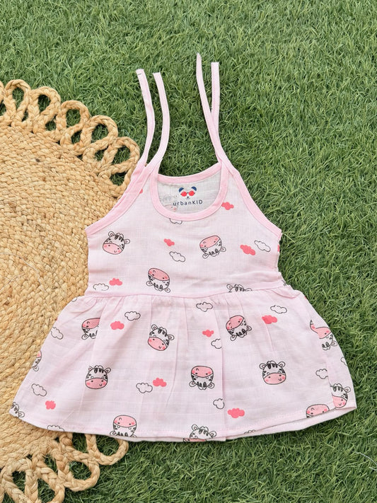 Girls Pure muslin Cotton Color Frocks (Knot type)
