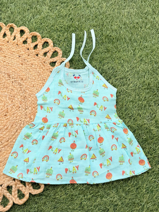 Girls Pure muslin Cotton Color Frocks (Knot type)